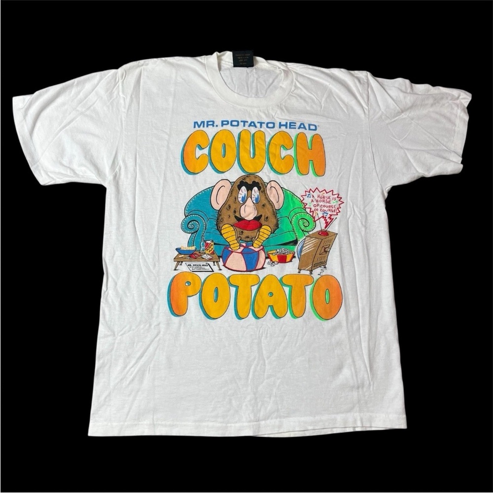 Vintage 80s Mr Potato Head Couch Potato White Novelty T Shirt